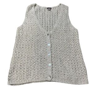 🧶 J. Jill Beige Knit Vest Linen Cotton Blend Button Front Size M‎ 🌾